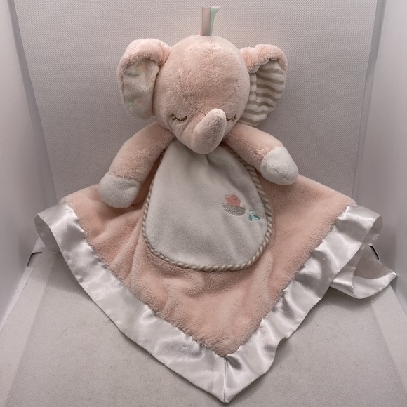 Douglas Baby Elephant Plush Lovey Security Blanket Snuggler Pink White Satin - Picture 3 of 12